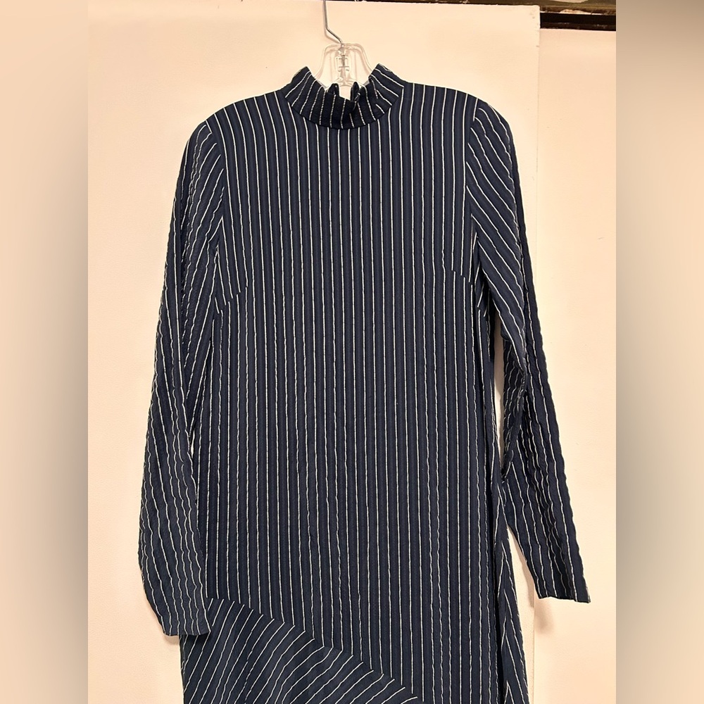 Ganni Black and White Striped Long Sleeve Dress